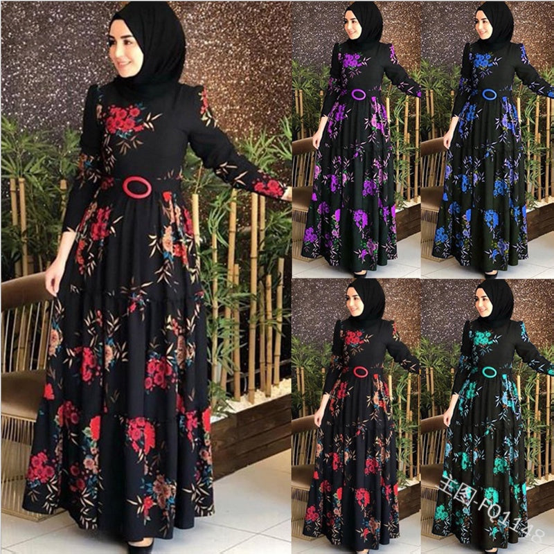Women'S Printed Plus Size Muslim Dress 4Xl - Chic Angle